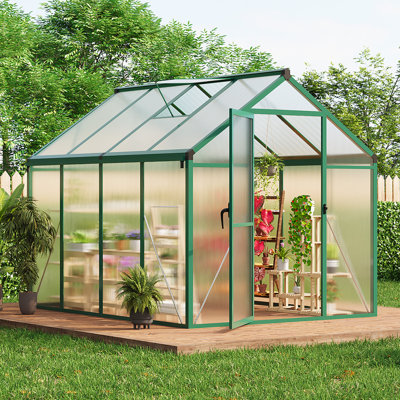 6x8 ft Walk-in Greenhouse for Outdoors – Polycarbonate Panels, Roof Vent, Lockable Door, Aluminum Frame for Backyard, Patio, Lawn