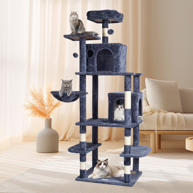 68.5'' Dark Gray Sisal Cat Tree with Condos and Hammock