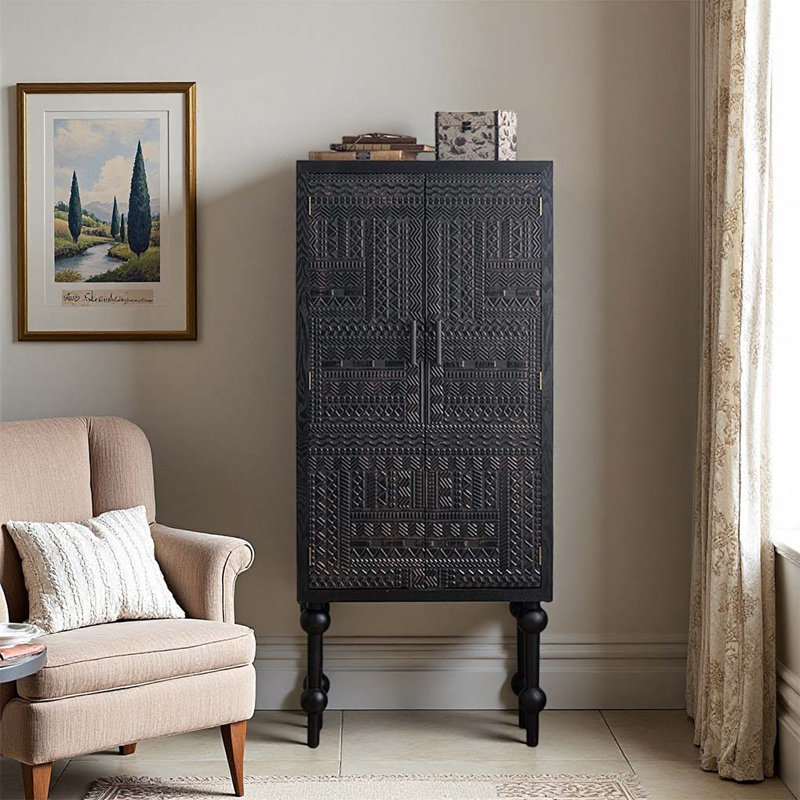 Black Vintage Carved Storage Cabinet