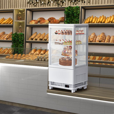 Réfrigérateur commercial blanc de 2,8 pi cu avec présentoir de porte en verre sans givre avec porte arrière coulissante pour boulangeries et cafés