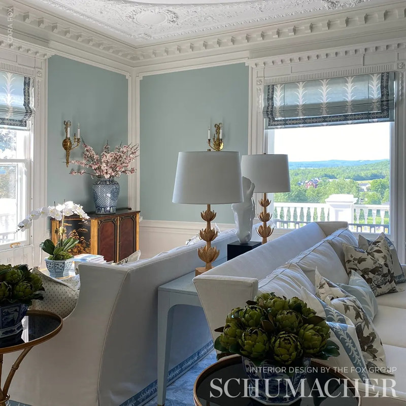 Schumacher x Celerie Kemble Acanthus Stripe Fabric, Sky