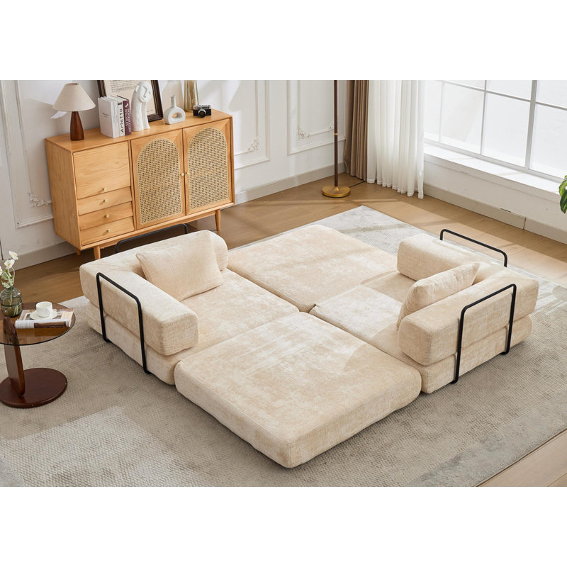 Compression Sofa,Convertible Floor Sofa Bed with Fixed-Shape Frame, Loveseats Boneless Modular Sectional Sofa, Beige