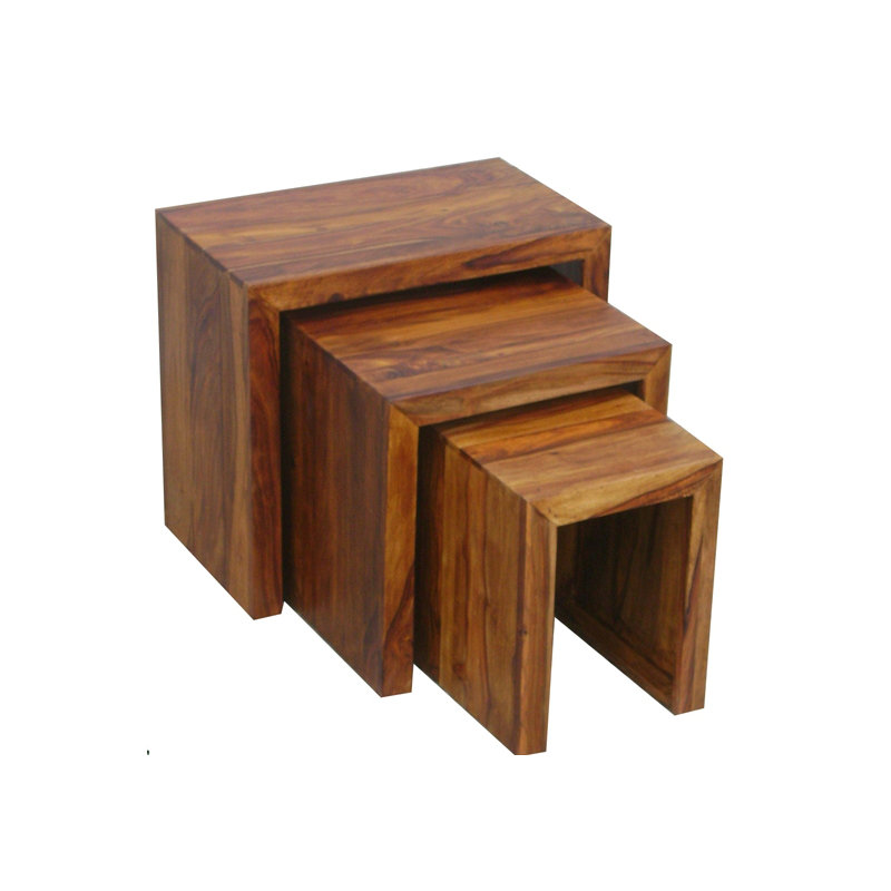 Cube Solid Wood Pedestal Nesting Tables