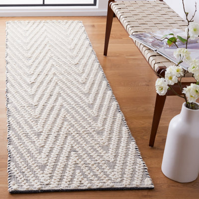Tapis noir / ivoire en laine / coton à tissage plat Meudon Natura