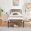 Structure de lit simple Kempst avec tête et pied de lit en bois, lit plateforme industriel en métal avec support à lattes robustes, aucun sommier tapissier, gris ardoise-1593960967-1484010326