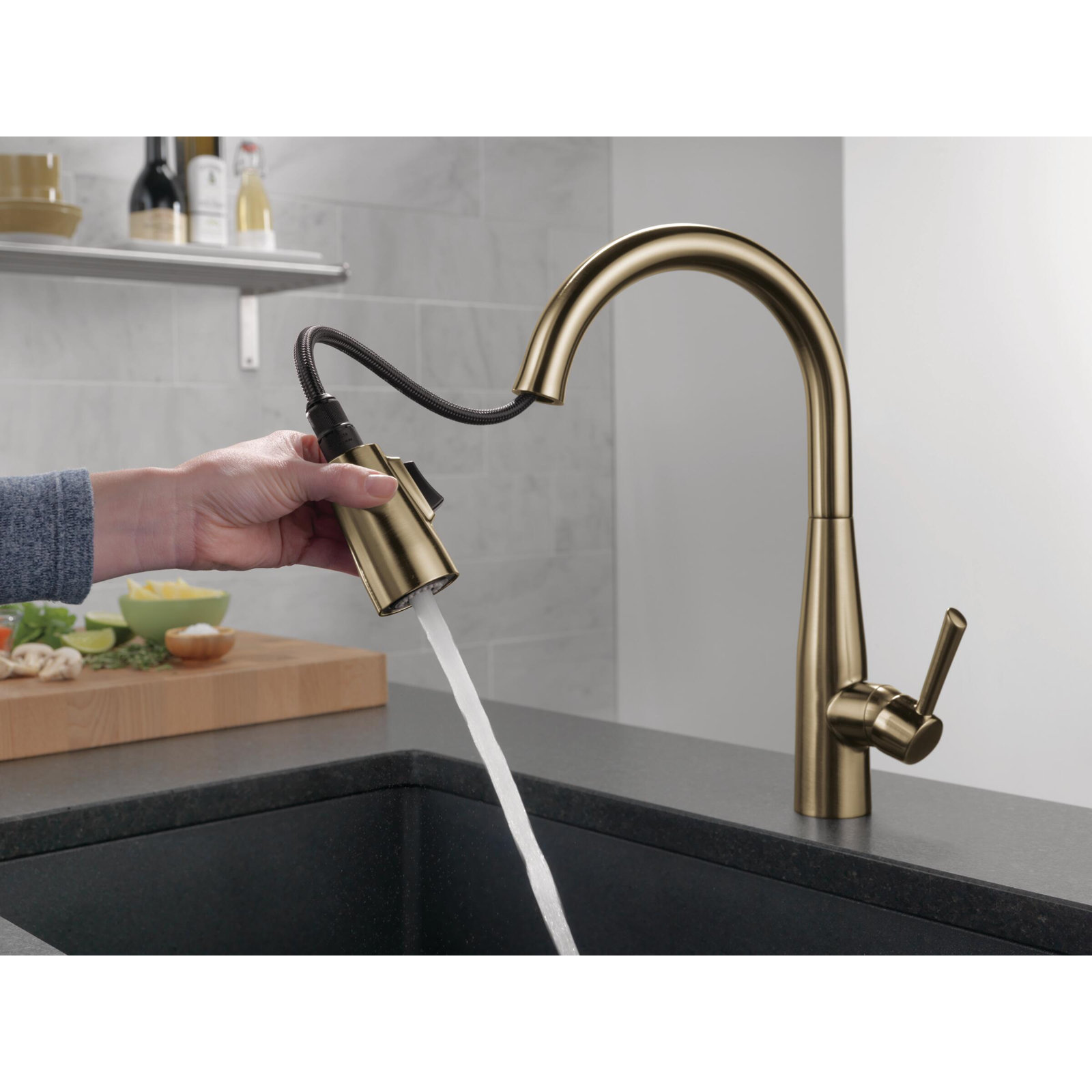 Essa Pull-Down Kitchen Faucet, Champagne Bronze