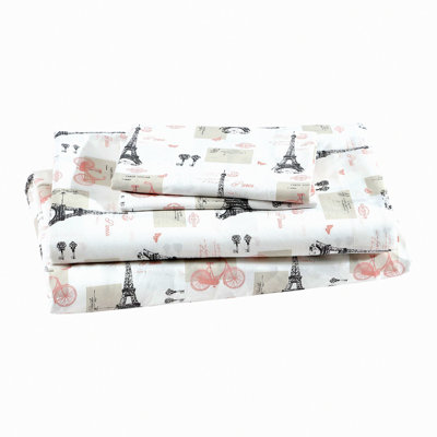 Parisian Dreams Microfiber Sheet Set - Luxuriously Soft, Easy Care, Queen Size, Includes Fitted Sheet, Flat Sheet, Pillowcase - Paris Postale Design, Deep Pockets for Extra Comfort