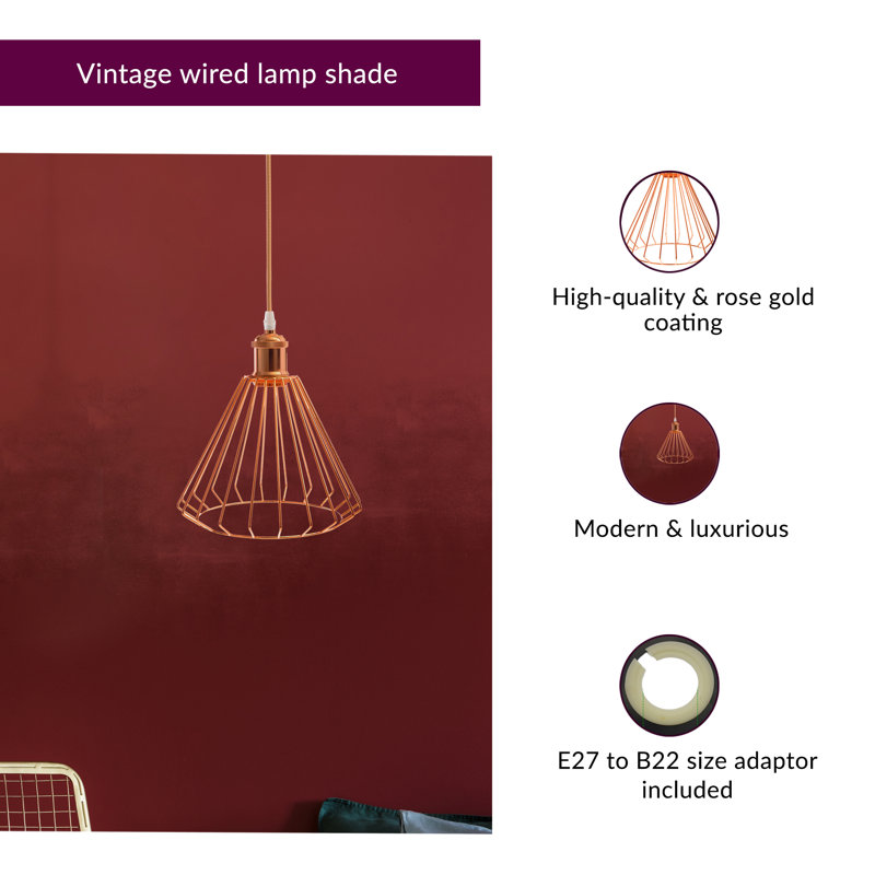 18cm H Metal Bell Pendant Shade ( Screw On ) in Rose Copper