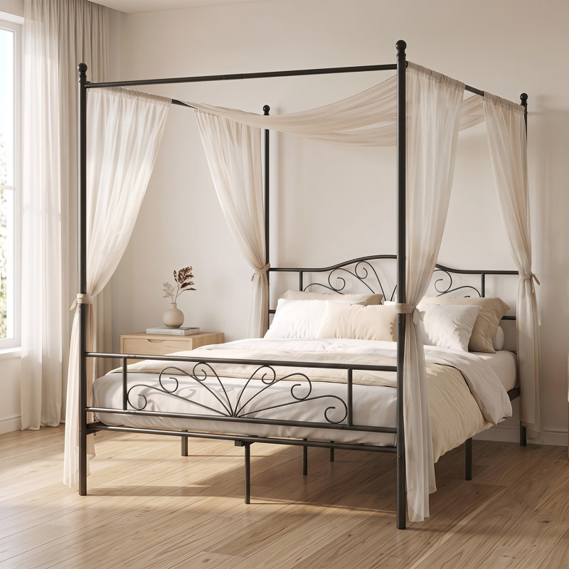 Kingsize (5') Steel Four Poster Bed, Black