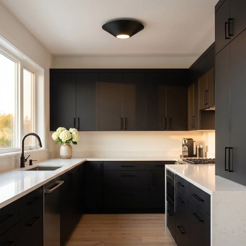 Bergen 1 - Light Flush Mount, Midnight Black, 3.375" H x 12.5" W x 12.5" D, Sandblast Inside/Clear Outside