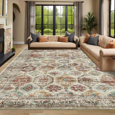 Vintage Distressed 8x10 Living Room Rug Washable Easy Cleaning Non-Slip Ultra-Thin Stain-Resistant Throw Carpet Bedroom Office Playroom Multi