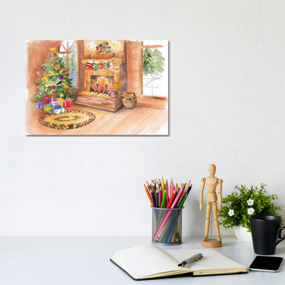 Santa's Fireplace And Tree Scene by Lanie Loreth - Wrapped Canvas Gallery-Wrapped Canvas Giclée