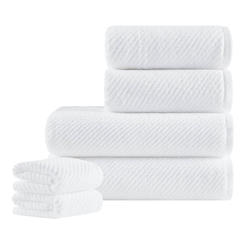 Ensemble de serviettes 6 pièces Diagonal, Blanc, Ensemble 6 serviettes de bain