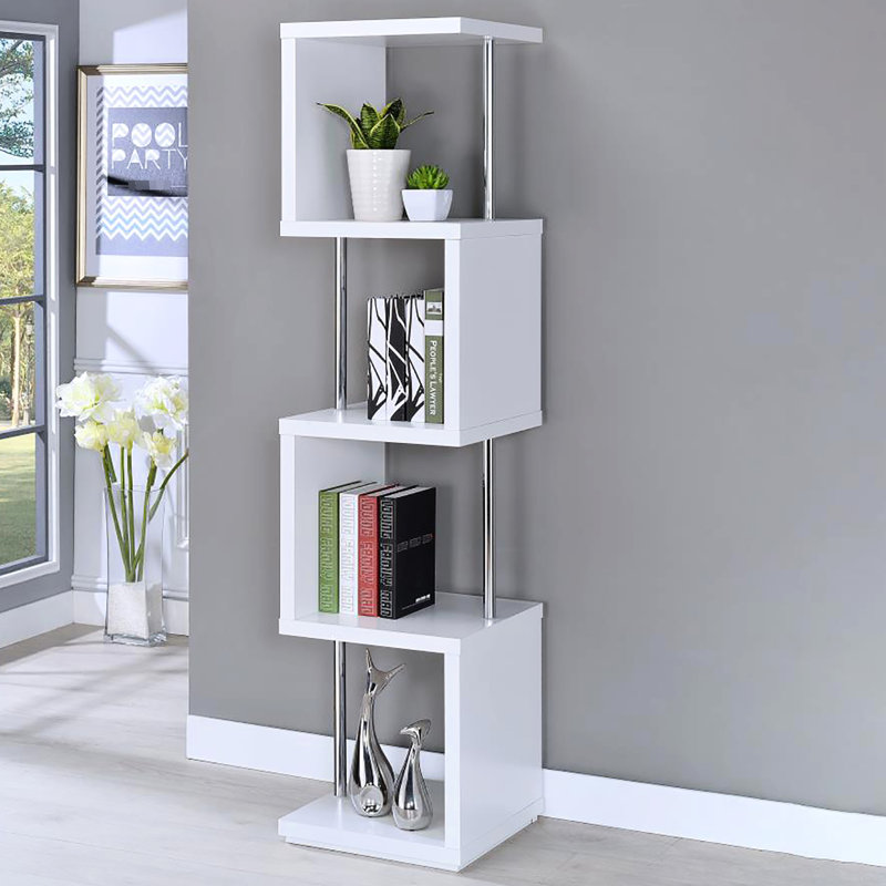 Blanc moderne et bibliothèque, étagères à 4 niveaux pour un look élégant et un rangement fiable