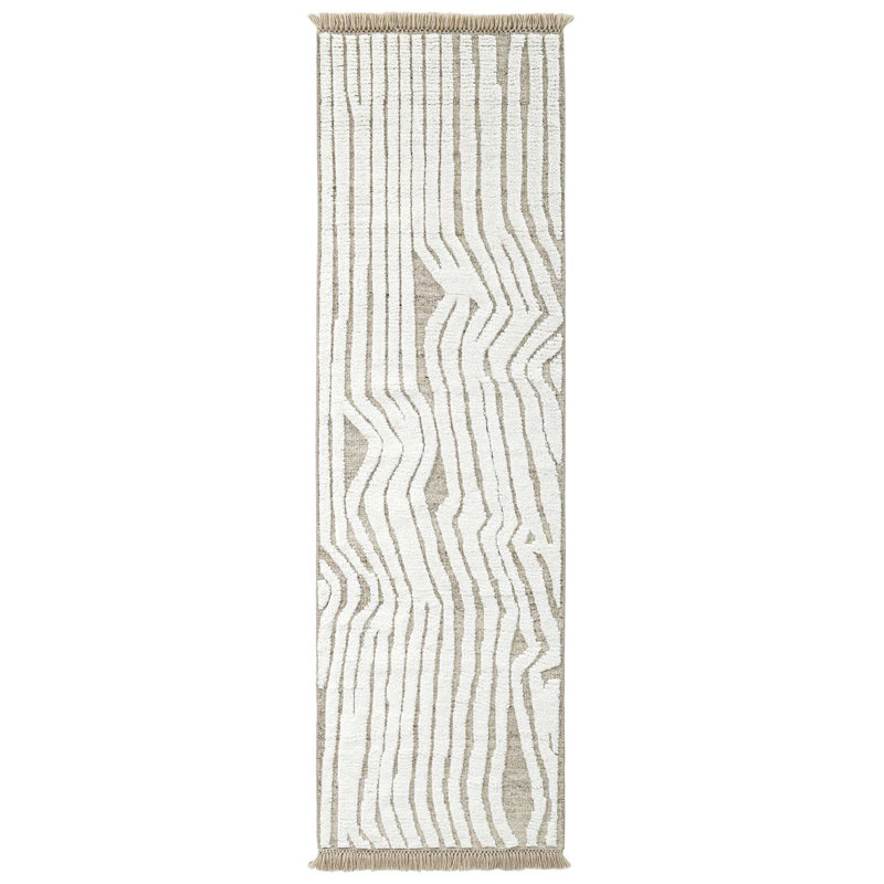 Drift Rug: Naturalist Hand Knotted - Flatweave Rug in White/Natural, Runner 2'6" x 8'