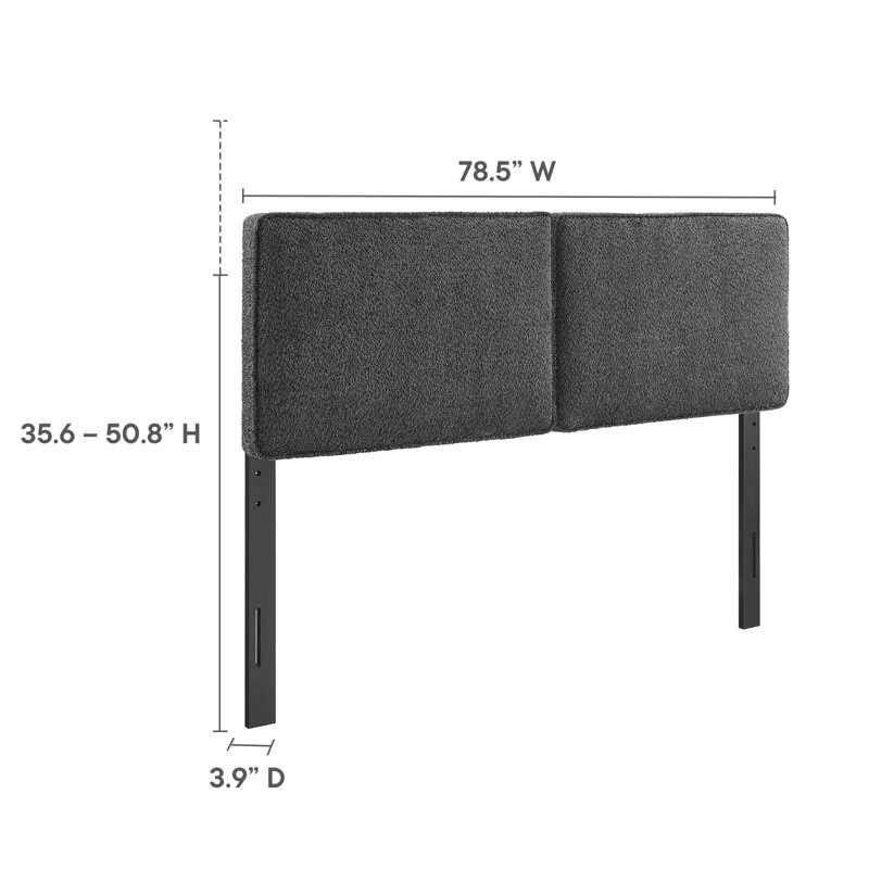 Lindee Slate Boucle Upholstered King Headboard with Wood Legs