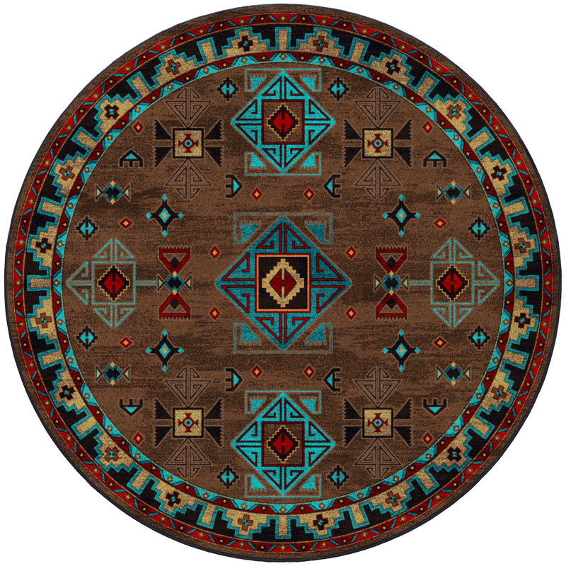 Tapis brun Southwestern, Rond 7 pi 7 po