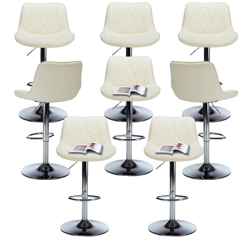 Counter Height Adjustable PU Swivel Bar Stools (Set of 8), Cream
