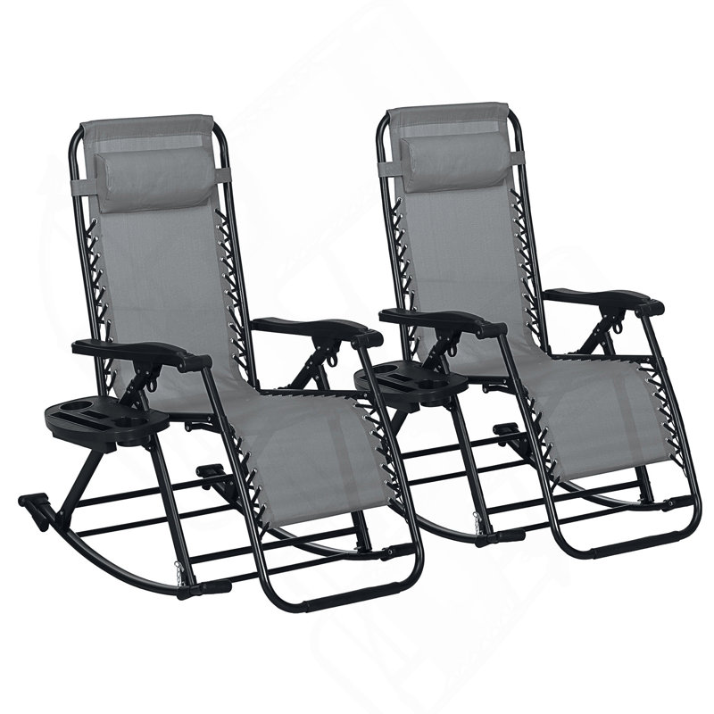 Chaises berçantes inclinables 2 pièces avec suspension à l'élastique et porte-gobelets 2 pièces pour un confort ultime en plein air