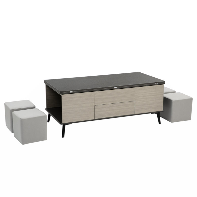 Ensemble de 5 tables basses avec rangement et repose-pieds Kanette , Noir, Gris foncé / Noir