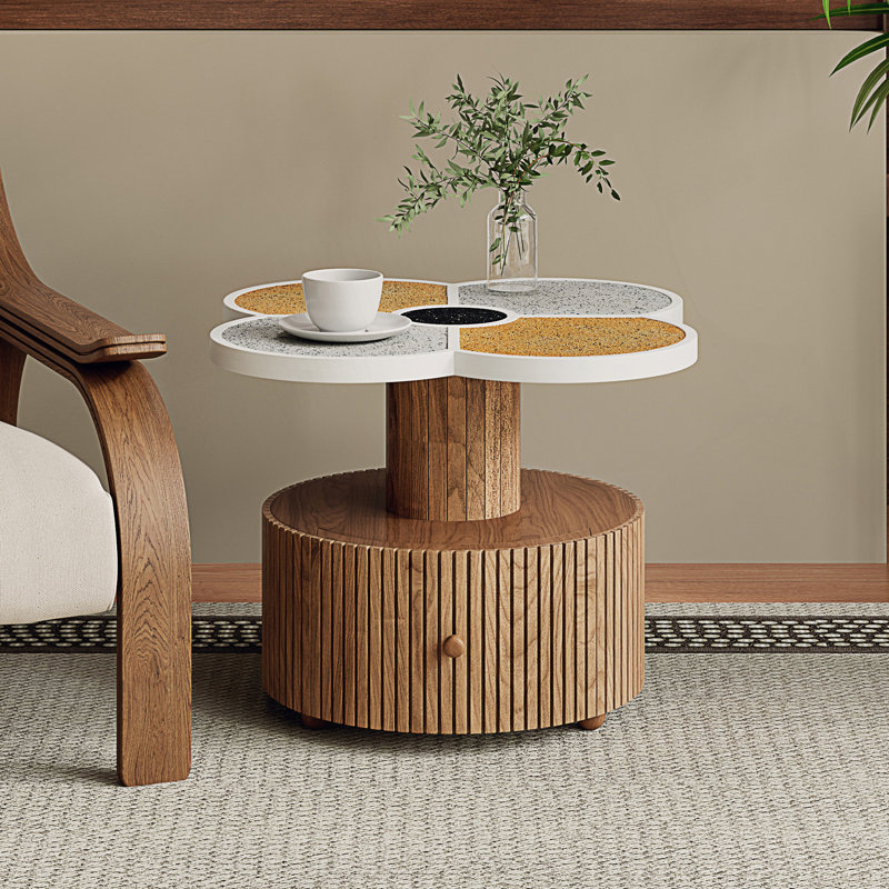 Table d'appoint unique à quatre feuilles avec tiroir