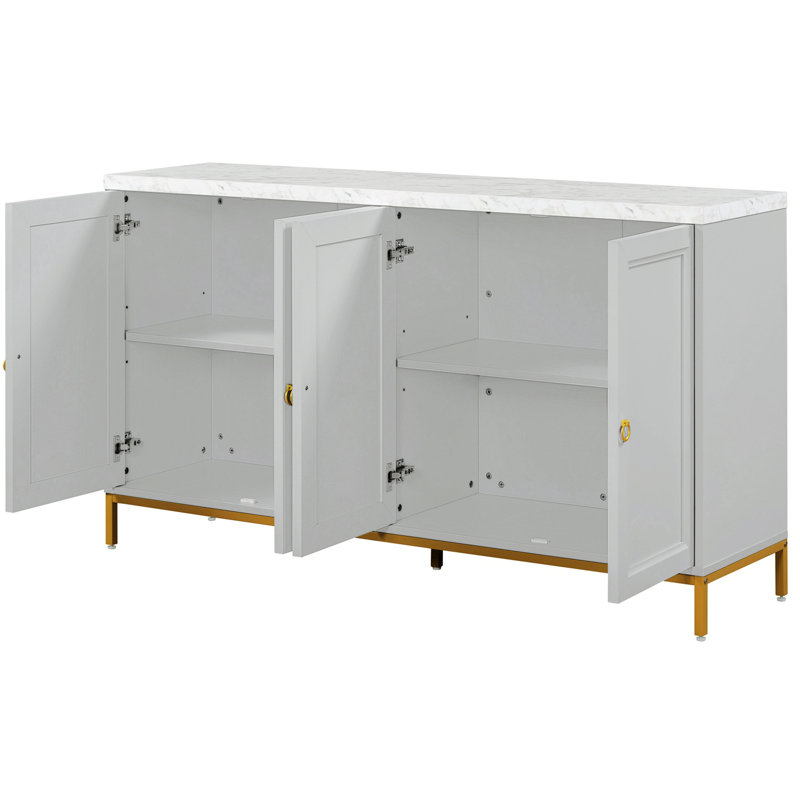 Buffet Tynisia avec espace de rangement très grand avec poignées en métal et pieds de support, Gris clair