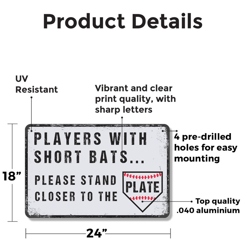 Joueurs avec des petites chauves-souris Veuillez vous tenir près de l'assiette en aluminium 18 po x 24 po