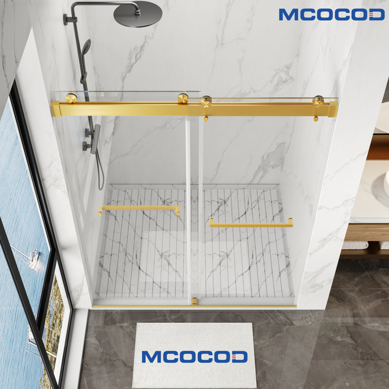 Opal Mirage MCOCOD 52"-54"W x 76"H Double Sliding Frameless Soft Close Shower Door with 3/8"(10mm)Clear Glass, Gold