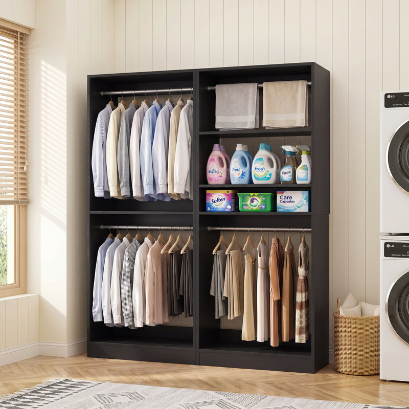 Closet System With 2 Hanging Rods, Black