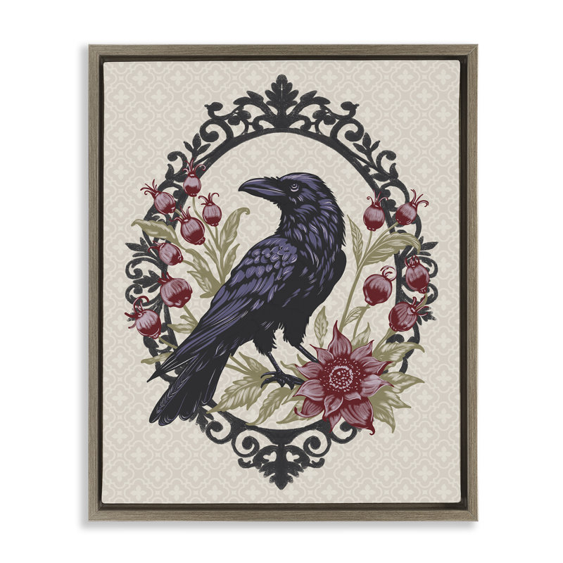 Cadre flottant Never More Ornate Raven, design par Radhika Modi, H 31 po x l 25 po, Cadre flottant orme Montalcino