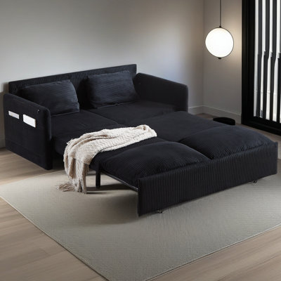 64,5 pouces Canapé-lit Canapé-lit réglable 3-en-1 avec lit escamotable 2 oreillers et poches latérales Canapé-lit convertible en velours côtelé doux pour le salon Chambre à coucher Bureau