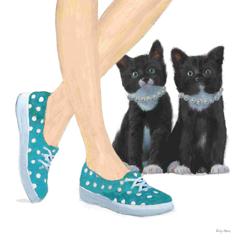 «Cutie Kitties III» par Emily Adams - peinture sur toile tendue, H 36 po x l 36 po, Non, Toile tendue