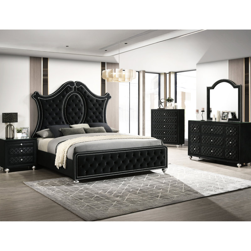 Tête de lit capitonnée 1Pc, Très grand lit, Noir