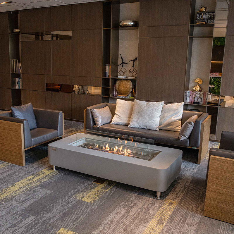 Sydney 14'' H x 61.9'' W Concrete Bio-ethanol Fuel Outdoor Fire Pit Table with Windscreen and Lid, Gray