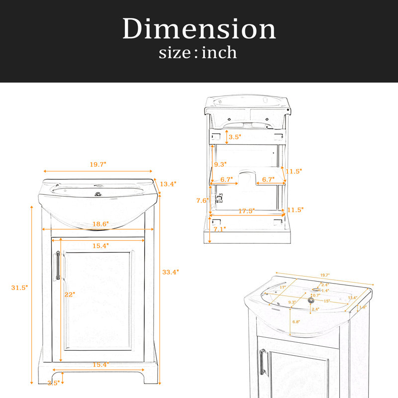 Meuble-lavabo de 20 po avec lavabo en céramique, Bleu