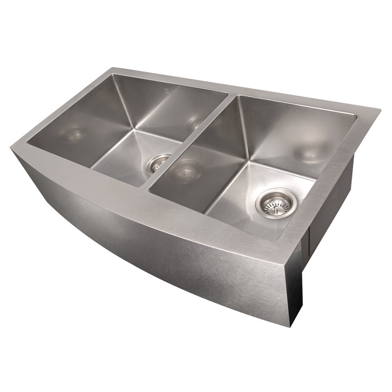 ZLINE 36 in. Niseko Farmhouse Apron Mount Double Bowl Satin Stainless Steel Kitchen Sink with Bottom Grid (SA50D-36S)