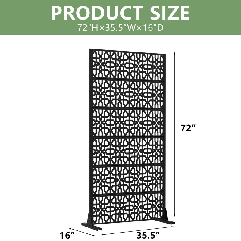 Motif de panneau d'intimité en métal, Noir, H 72 po x l 35 po x P 16 po