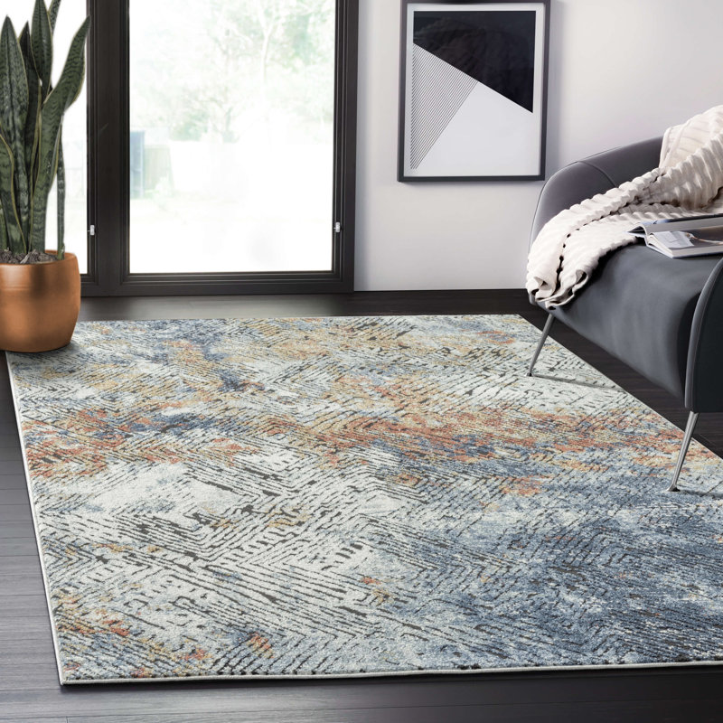 Tapis multicolore abstrait linéaire Haether Rugs VNS120A, Rectangle 5 pi 3 po x 7 pi 6 po