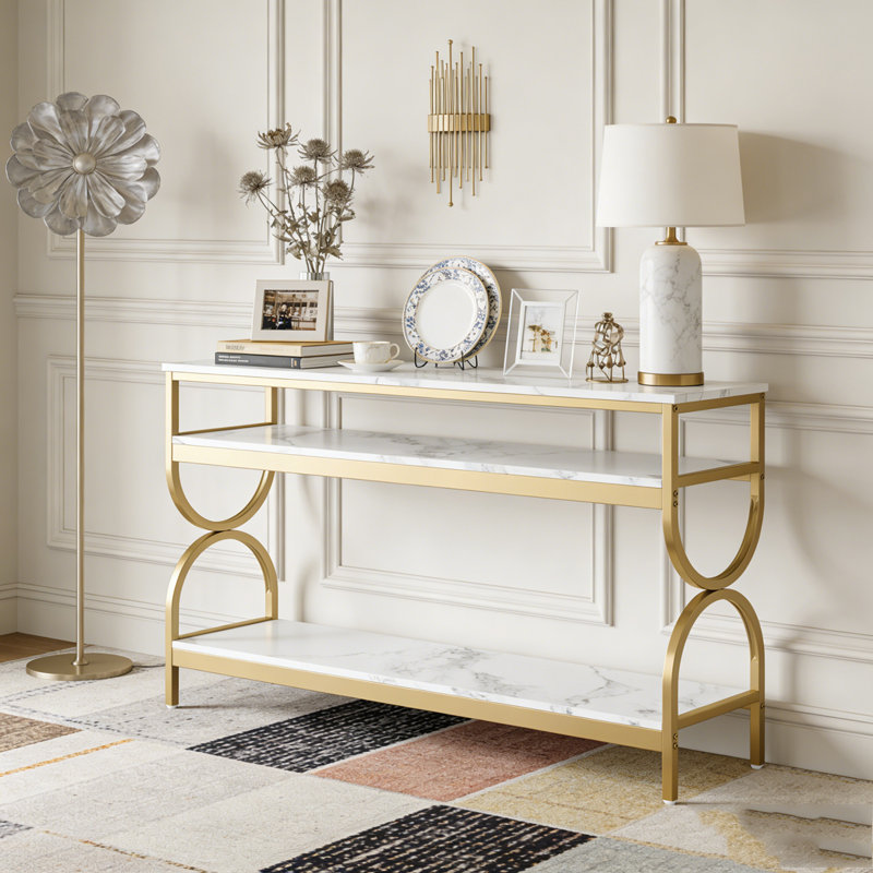 3-Tier Console Table Sofa Table with Storage Shelves