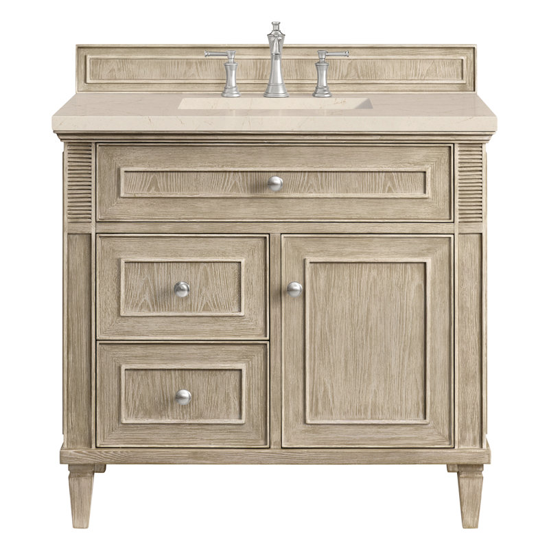 Lorelai 36'' W Single Vanity, Carrara White, Whitewashed Oak, 8" Widespread