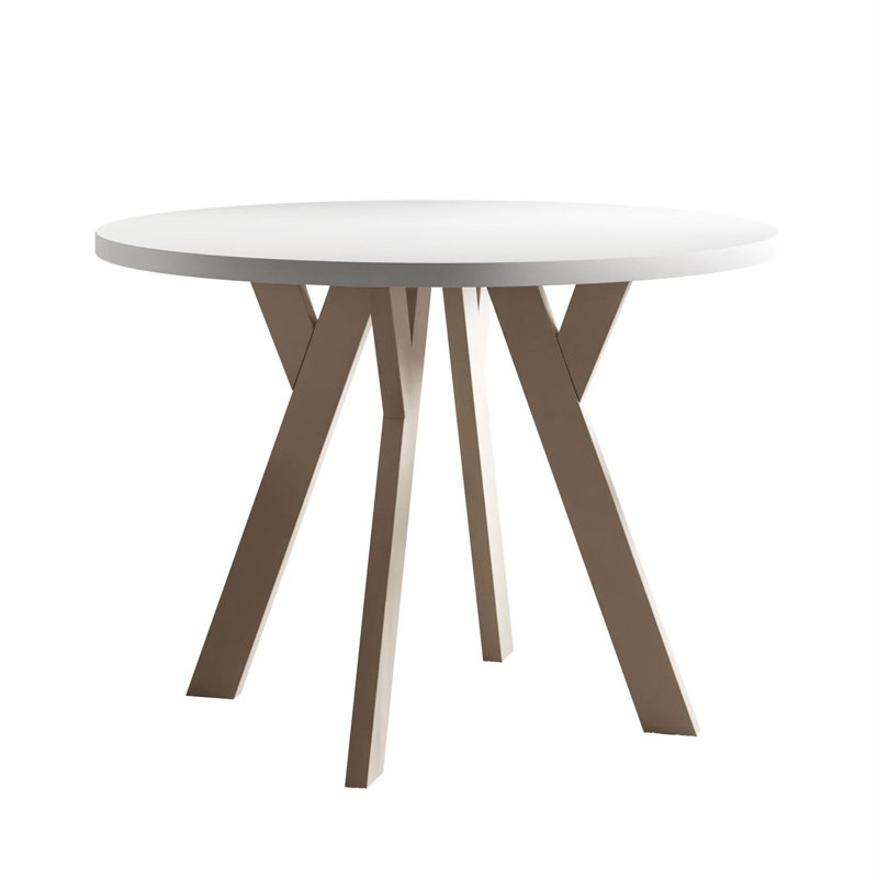 Extendable Round Metal Base Dining Table, White, Cashmere
