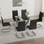 Ensemble de salle à manger contemporain en verre: plateau rectangulaire, structure en métal argenté, chaises en similicuir - design élégant pour les espaces modernes
