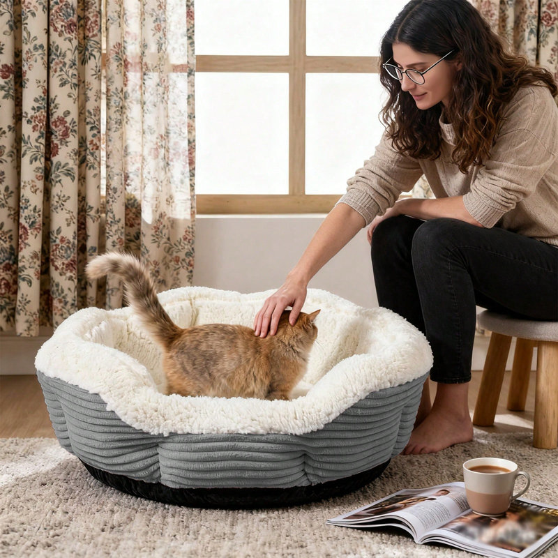 Lit chaud et moelleux pour animaux de compagnie pour chats et chiens - doux, robuste et lavable à la machine avec base antidérapante