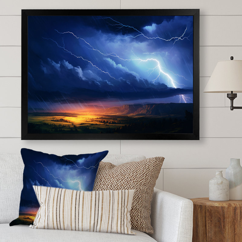 " Dramatic Thunderstorms I ", 16" H x 32" W x 1" D, Black Single Picture Framed