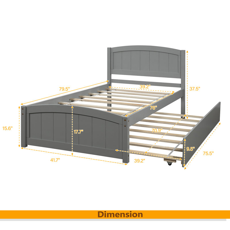 Lit plateforme simple avec lit gigogne, Gris