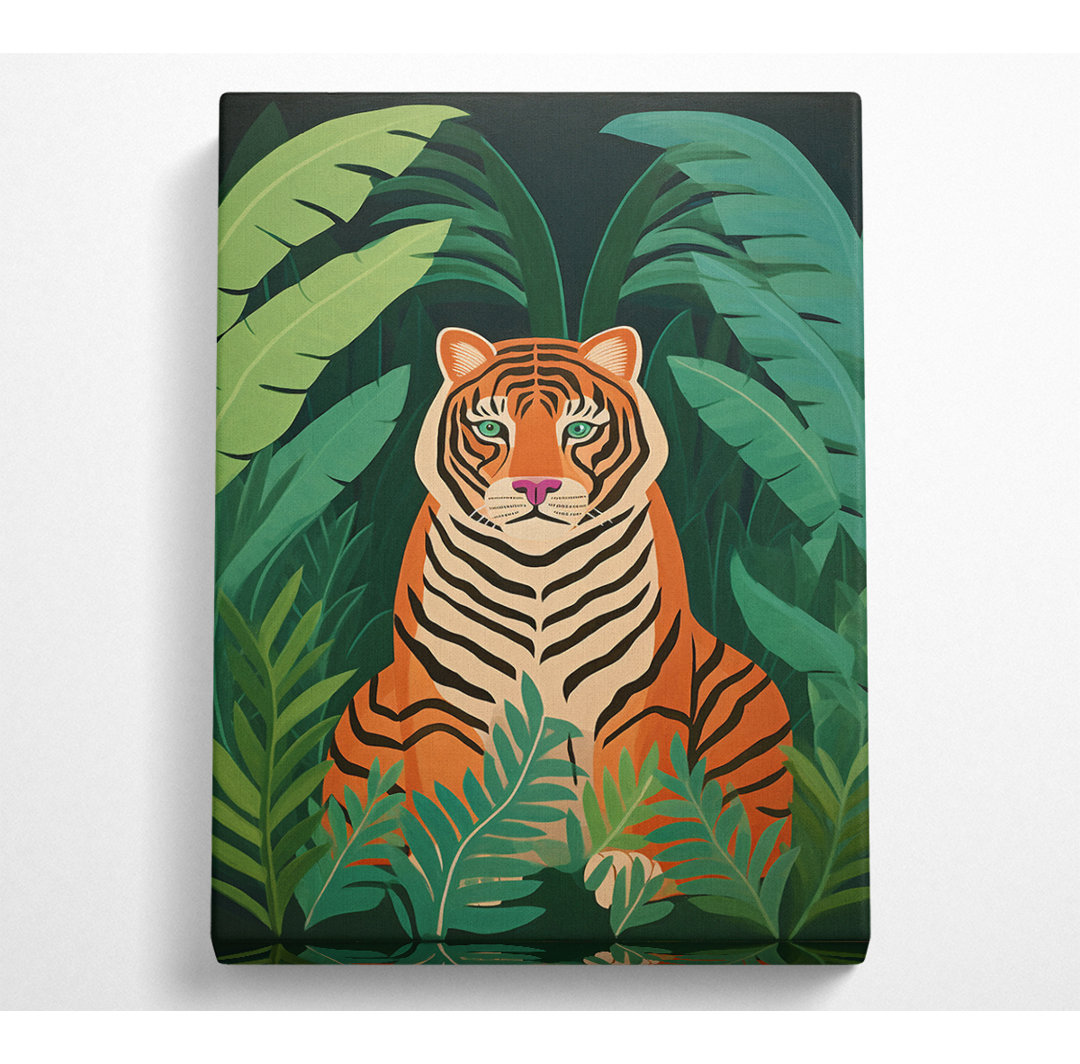 Tiger Exotic Jungle Leaves - Einzelbildrahmen Kunstdrucke auf Leinwand