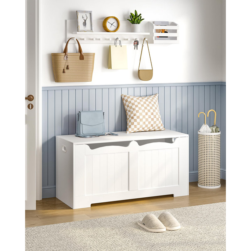 39.4" Storage Chest, Storage Bench Trunk with 2 Hinges, Wooden Box, Lift-Top Chest Organizer, Shoe Bench for Entryway, Bedroom, Living Room, White