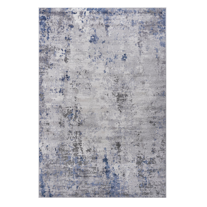Élégant tapis abstrait argent / bleu 5X7