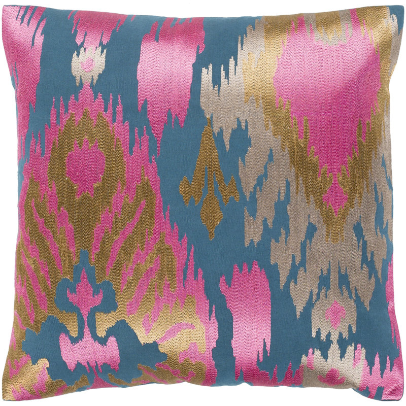 Housse de coussin en coton Ara, 20 po x 20 po, Rose / sarcelle, Housse de coussin seulement