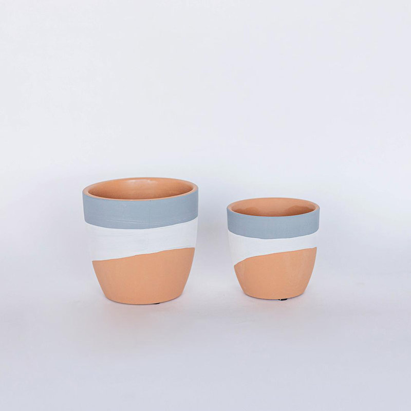 Ensemble de 2 pots à fleurs tricolores en terre cuite